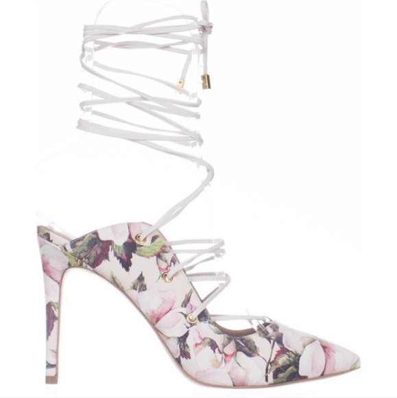 BCBGeneration Hayes Watercolor Floral Chalk Lace Up Heels - Picture 3 of 10